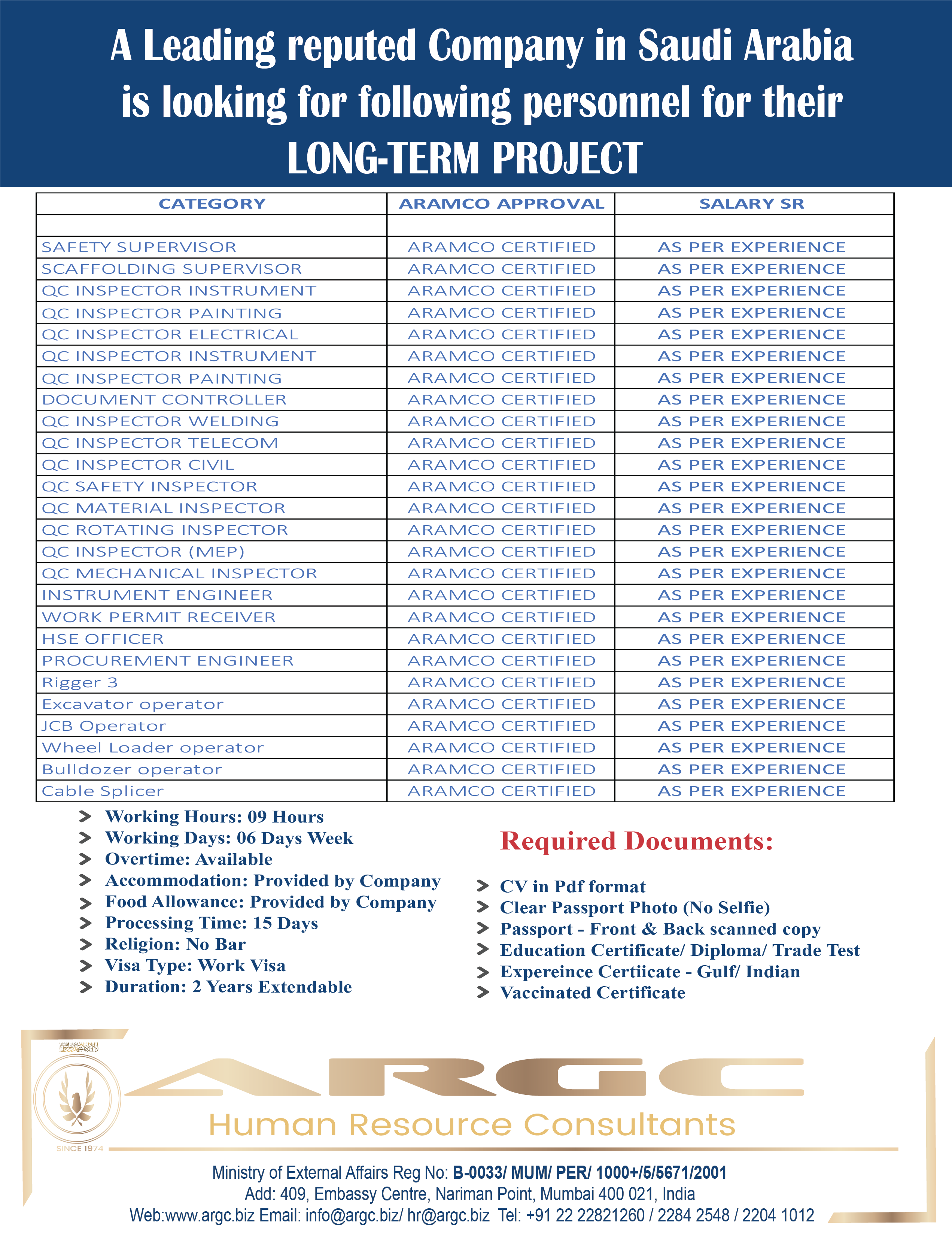 ARAMCO APPROVED JOBS 2023